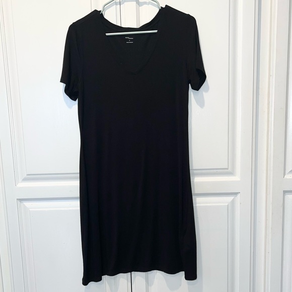 Anthro Daily Ritual Black V-Neck T-Shirt Dress Medium Casual Minimalist - Picture 2 of 8